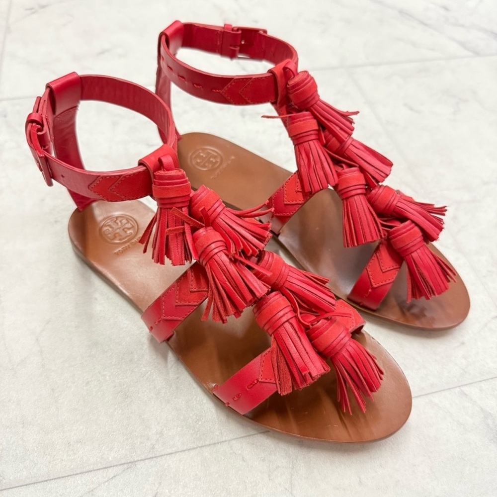 Tory Burch Weaver Leather Tassel Sandals